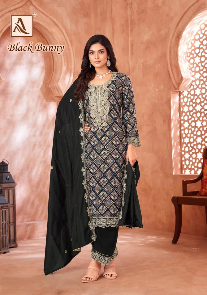 Black Bunny By Alok Suit Viscose Reyon Printed Embroidery Dress Material Suppliers In India